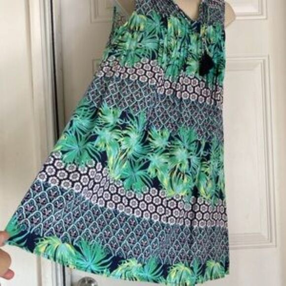 OLD NAVY Tropical Floral Dress  Sleeveless White Green Blue Yellow Womens Large - Picture 8 of 14